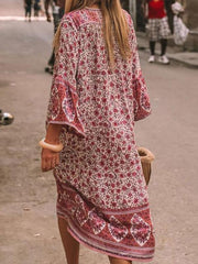 Floral printed v-neck button-down loose cardigan style maxi dresses