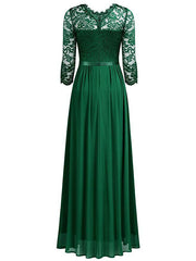 Lace three quarter sleeve round neck eleagnt long dress evening dresses Party dresses