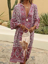 Floral printed v-neck button-down loose cardigan style maxi dresses