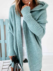 Hooded plain bat sleeve women knit cardigans coats