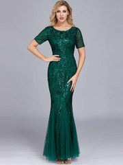 Fashion Round neck Short sleeve Fishtail Evening Dresses
