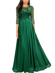Lace three quarter sleeve round neck eleagnt long dress evening dresses Party dresses