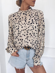 Long sleeved sexy button comfortable printed blouse