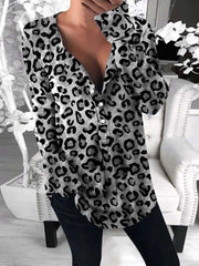 Fashion V neck Leopard print Long Blouses