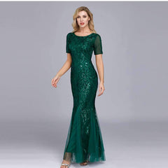 Fashion Round neck Short sleeve Fishtail Evening Dresses