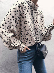Long sleeved sexy button comfortable printed blouse