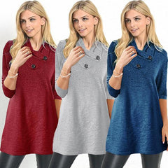 Long Sleeve High Collar Button Daily T-shirts