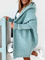 Hooded plain bat sleeve women knit cardigans coats