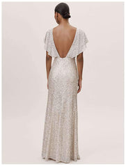 Fashion V neck Short sleeve  Paillette Evening Dresses