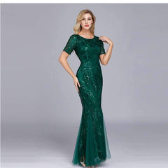 Fashion Round neck Short sleeve Fishtail Evening Dresses