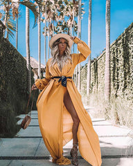 Loose Casual Pure Long sleeve Lacing Vacation Dresses