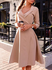 Turn Down Woman Three Quarter Sleeve Skater Dress