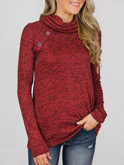 Turtle Neck Long Sleeve Button Sweatshirts
