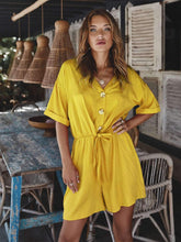 Fashion V neck Lacing Fastener Half sleeve Jumpsuits