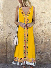 V Neck Colorful Bohemia Sleeveless Casual Long Maxi Dresses