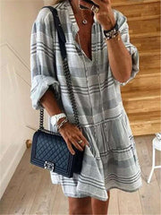 Fashion V neck Stripe Long sleeve Shift Dresses