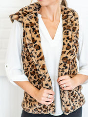 Hooded Daily Woman Leopard Print Vests
