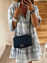 Fashion V neck Stripe Long sleeve Shift Dresses