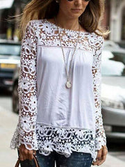 Long sleeve chiffon hollowed-out floral lace Blouse