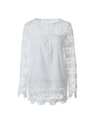 Long sleeve chiffon hollowed-out floral lace Blouse