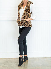 Hooded Daily Woman Leopard Print Vests