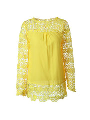 Long sleeve chiffon hollowed-out floral lace Blouse