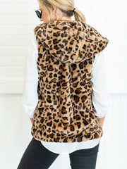 Hooded Daily Woman Leopard Print Vests
