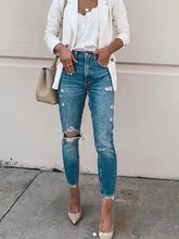 Stylish denim blue long pants for women