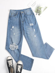 Stylish denim blue long pants for women
