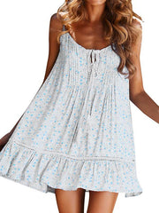 Floral fringed strapless contrast vacation dresses