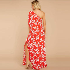 Loose Casual Single shoulder Print Maxi Dresses
