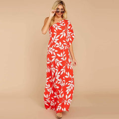 Loose Casual Single shoulder Print Maxi Dresses