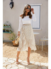 Lace-Up Slit Irregular Floral Chiffon Skirts