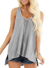 Tie neck U neck Plain Women Sleeveless Vests Shirts