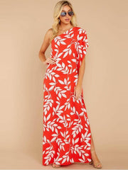 Loose Casual Single shoulder Print Maxi Dresses