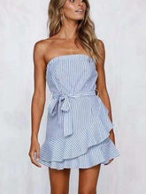 Fashion Stripe Lacing Falbala Shift Dresses