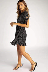 Fashion Round neck Point print Short sleeve Skater Dresses