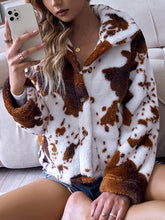 Lapel printed printed fleece long-sleeved ladies plush coats women hackets