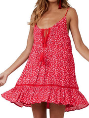 Floral fringed strapless contrast vacation dresses