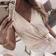 Fashion V neck Point print Sleeveless Blouses