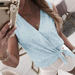 Fashion V neck Point print Sleeveless Blouses