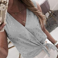 Fashion V neck Point print Sleeveless Blouses