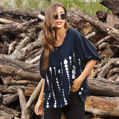 Loose Casual Print Round neck Gored Short sleeve T-Shirts