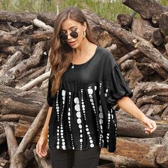 Loose Casual Print Round neck Gored Short sleeve T-Shirts