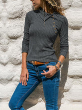 Fashionable diagonal collar button long sleeve knit sweaters