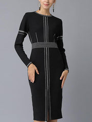 Long Sleeve Woman Black Sexy Knit Bodycon Dress