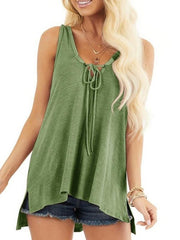 Tie neck U neck Plain Women Sleeveless Vests Shirts