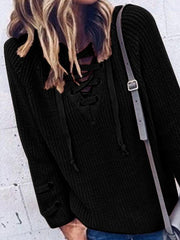 Large Size Plus Lace Up Woman Winter Sweatres