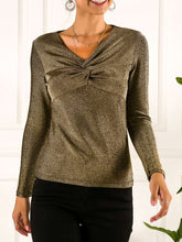 Fashion Sexy Plicated Shiner V neck Long sleeve T-Shirts