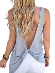 Summer Woman Backless Round Neck Fashion Plain Vests